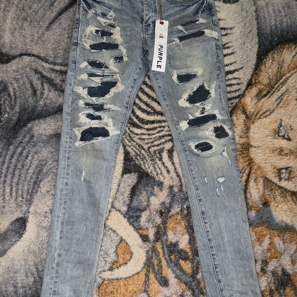 Purple Brand : Distressed blue indigo repair